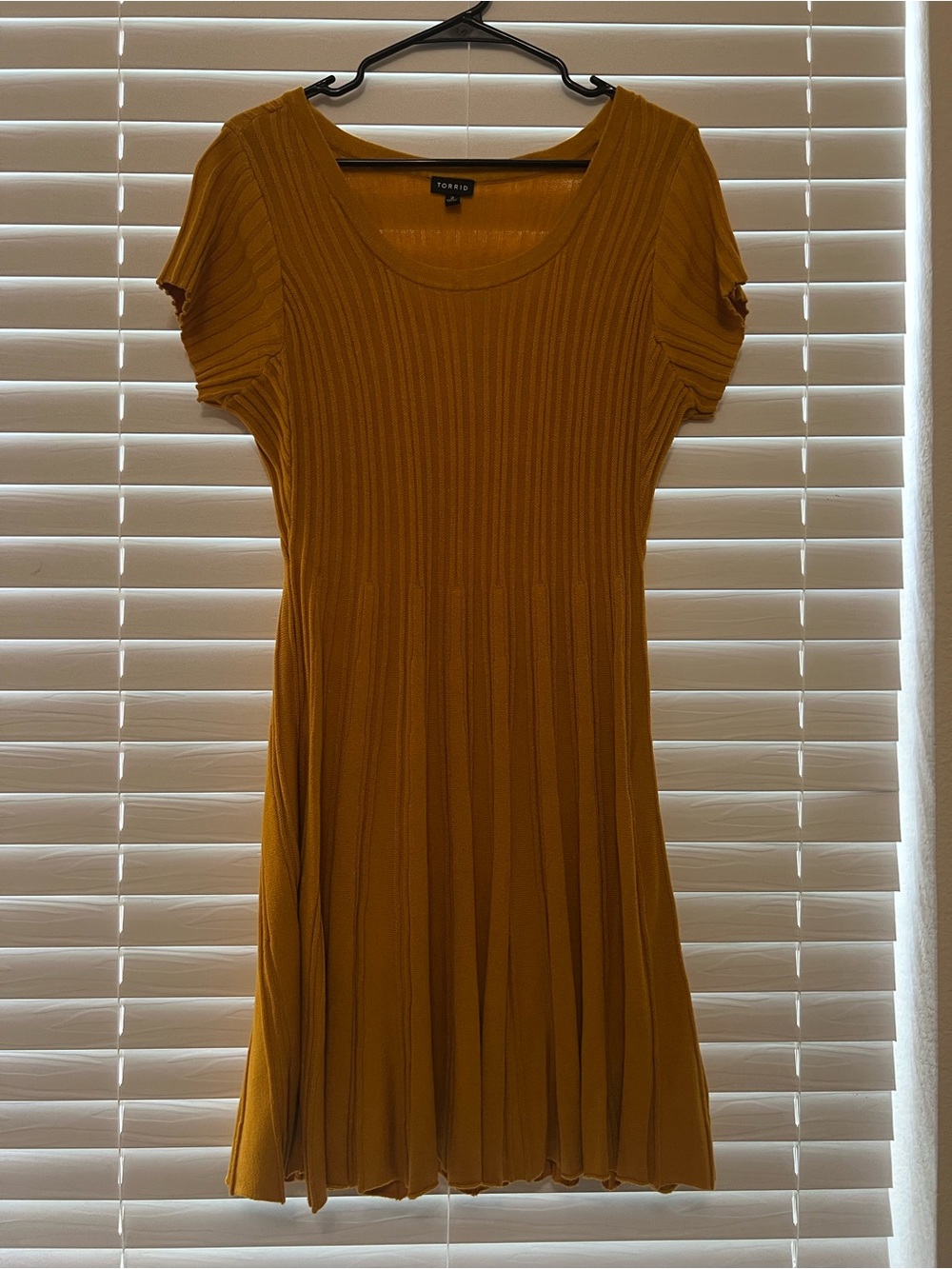 Torrid Mustard Yellow Short Sleeve Pleated Sweater Dress